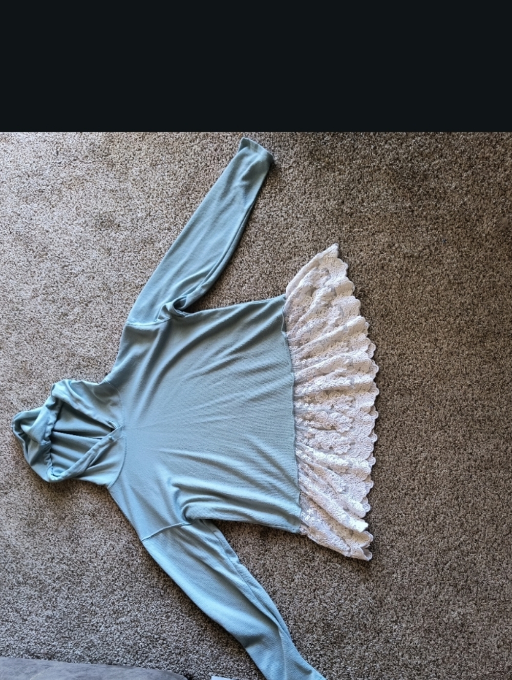 Light Blue Hoodie with White Lace Hem
